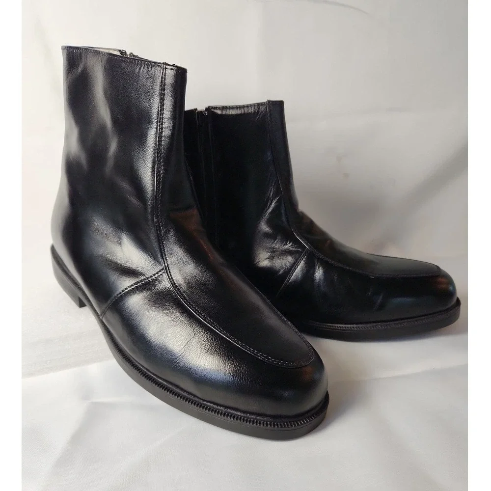 Men's Black Leather Zip Ankle Boots